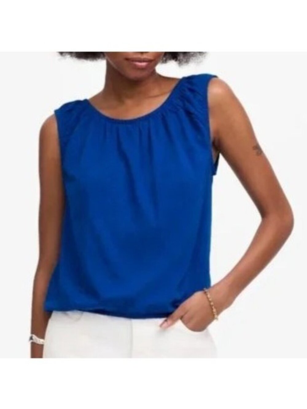 NWT Madewell Blue Bubble Tee Small Sleeveless Tank Top Cotton Linen Crop Casual